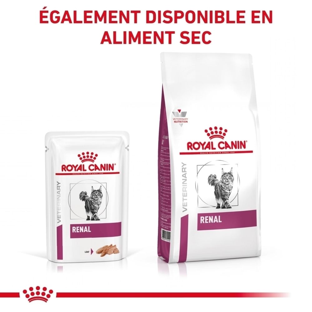 Nourriture vétérinaire Royal Canin Renal pour chats, sachet de 85g.