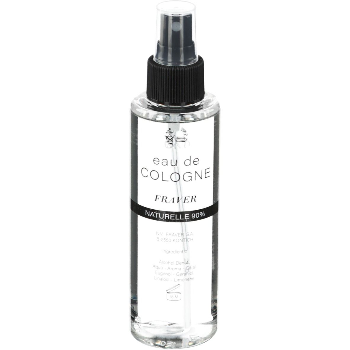 Eau de Cologne Fraver Naturelle 90% in een sprayfles met zwarte dop.
