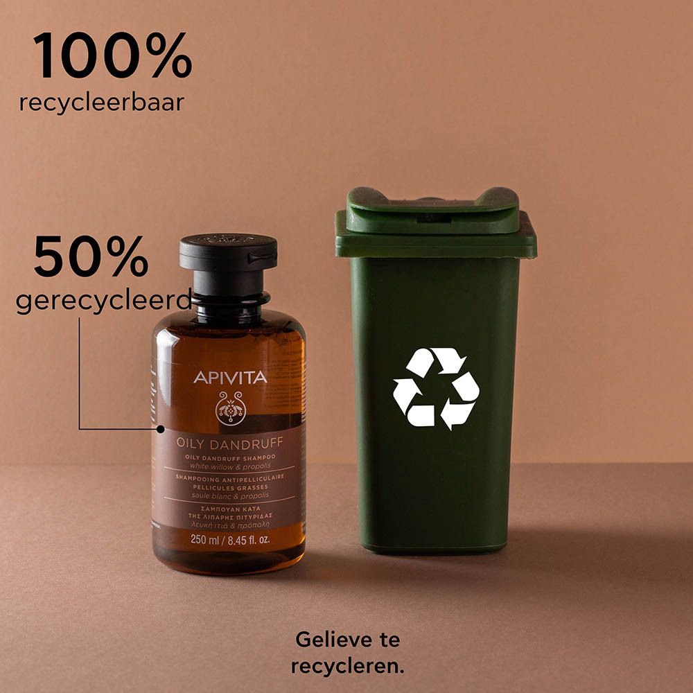 Fles met planten. Tekst: 89% natuurlijke oorsprong, Propolis, Schietwilg.