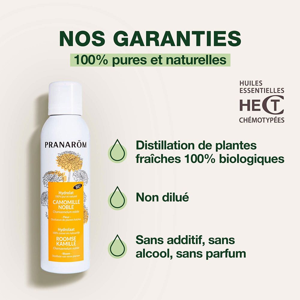 Visuel publicitaire. Texte: 100% pur et naturel. Distillation de plantes fraîches. Sans additifs.