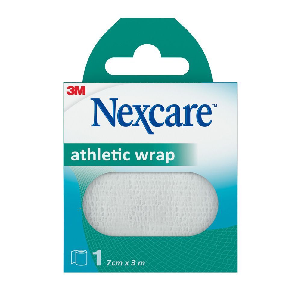Verpakking Nexcare Athletic Wrap. Witte bandage, 7 cm x 3 m.