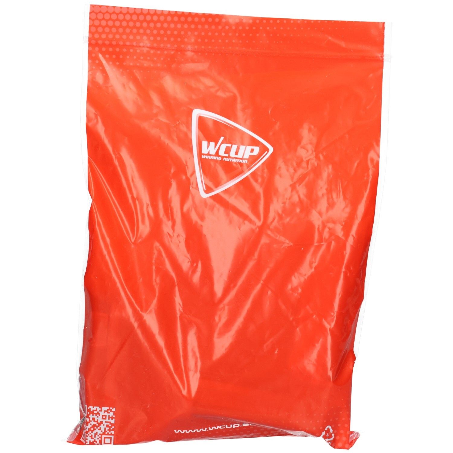 Emballage rouge avec logo Wcup. Emballage transparent. Nom du produit non visible.