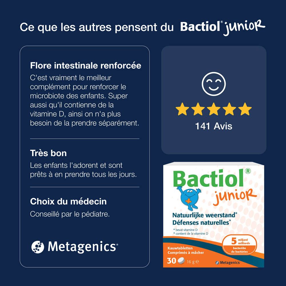 Flacon de Bactiol Junior. Marque : Metagenics.
