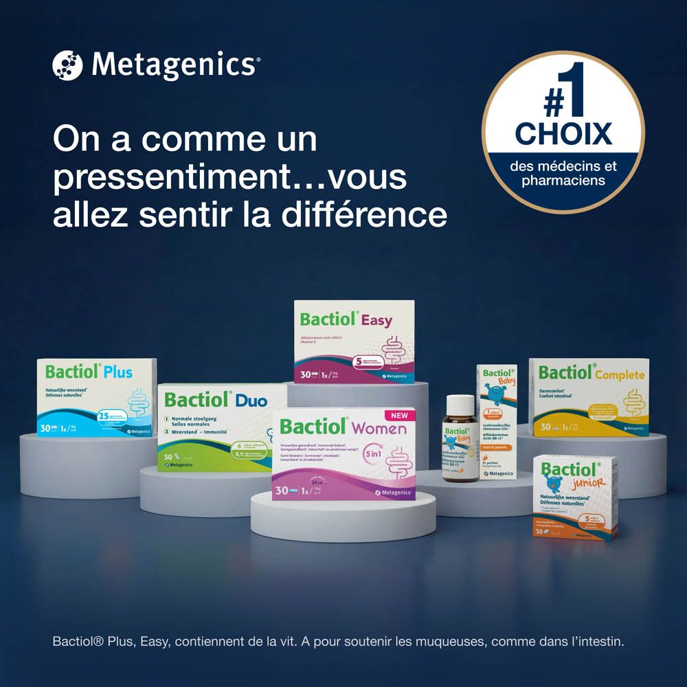 Boîte de Bactiol junior. Inscription: Bactiol junior, 60 gélules, 12g, Défenses naturelles, Natuurlijke weerstand.