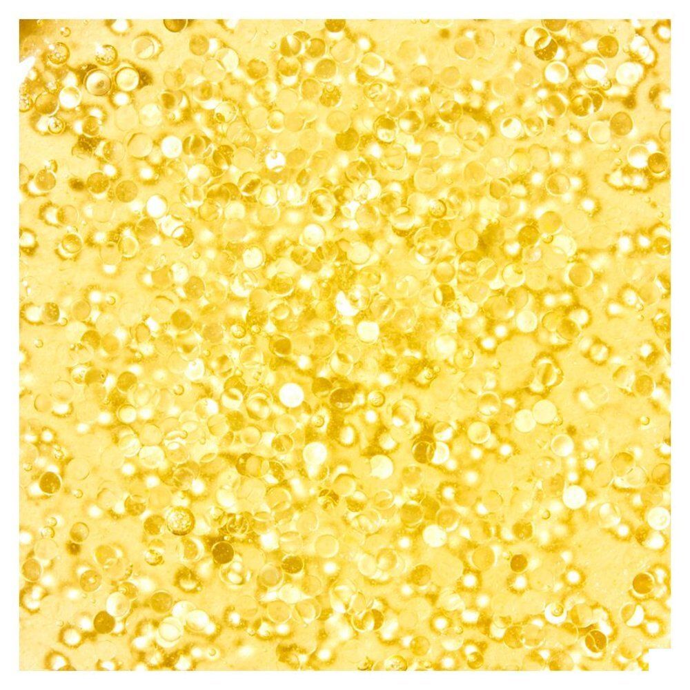 Gros plan sur des microbilles de sérum jaune. Recadrage carré.