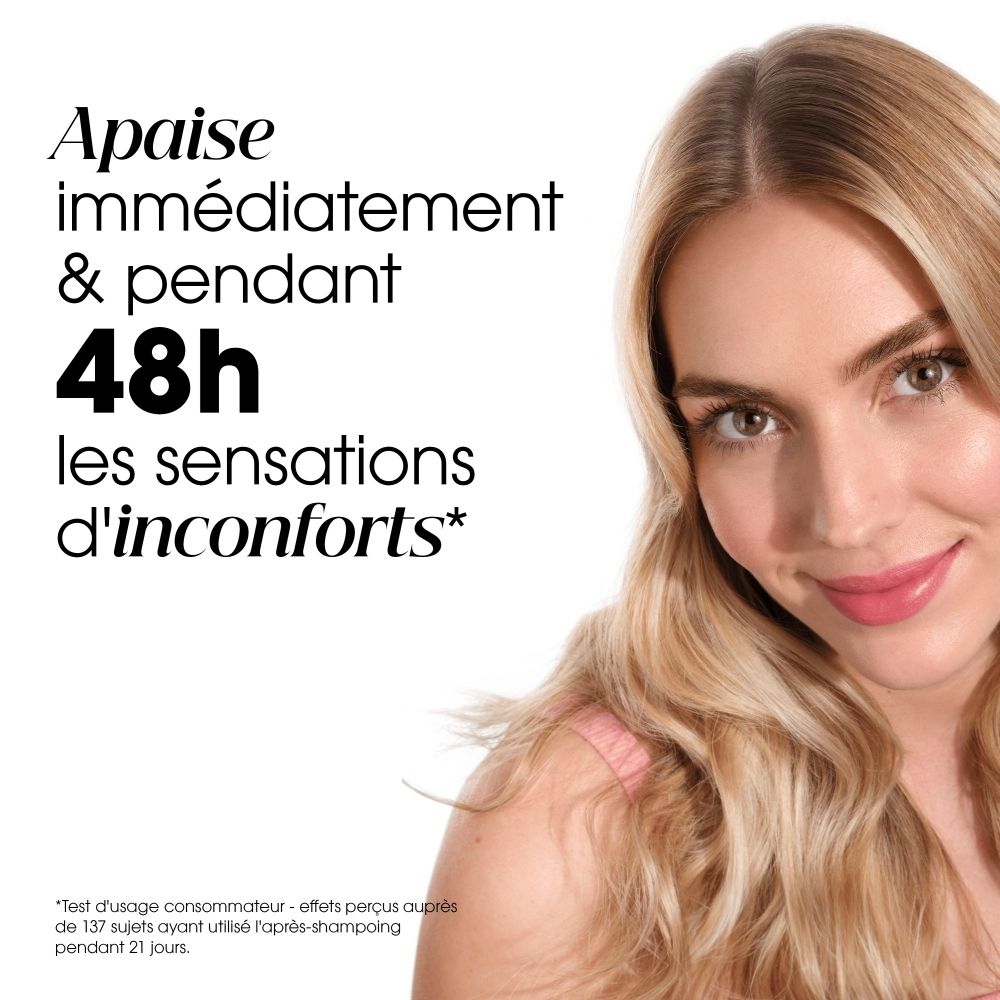 Arrière du tube KLORANE Soin après-shampoing à la pivoine avec instructions d'utilisation et liste des ingrédients.