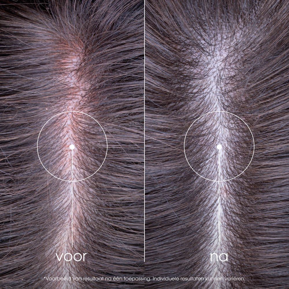 Close-up van shampoo textuur. Tekst: Kalmerend parfum met rozen & sandelhout noten, Vloeibare textuur.