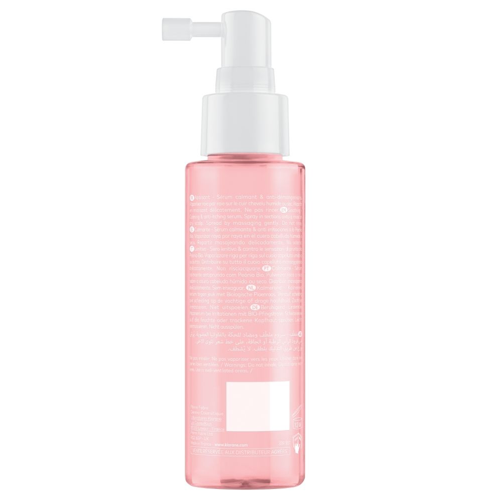 KLORANE SOS Serum met Pioenroos BIO, zijaanzicht van het flesje van 100ml.