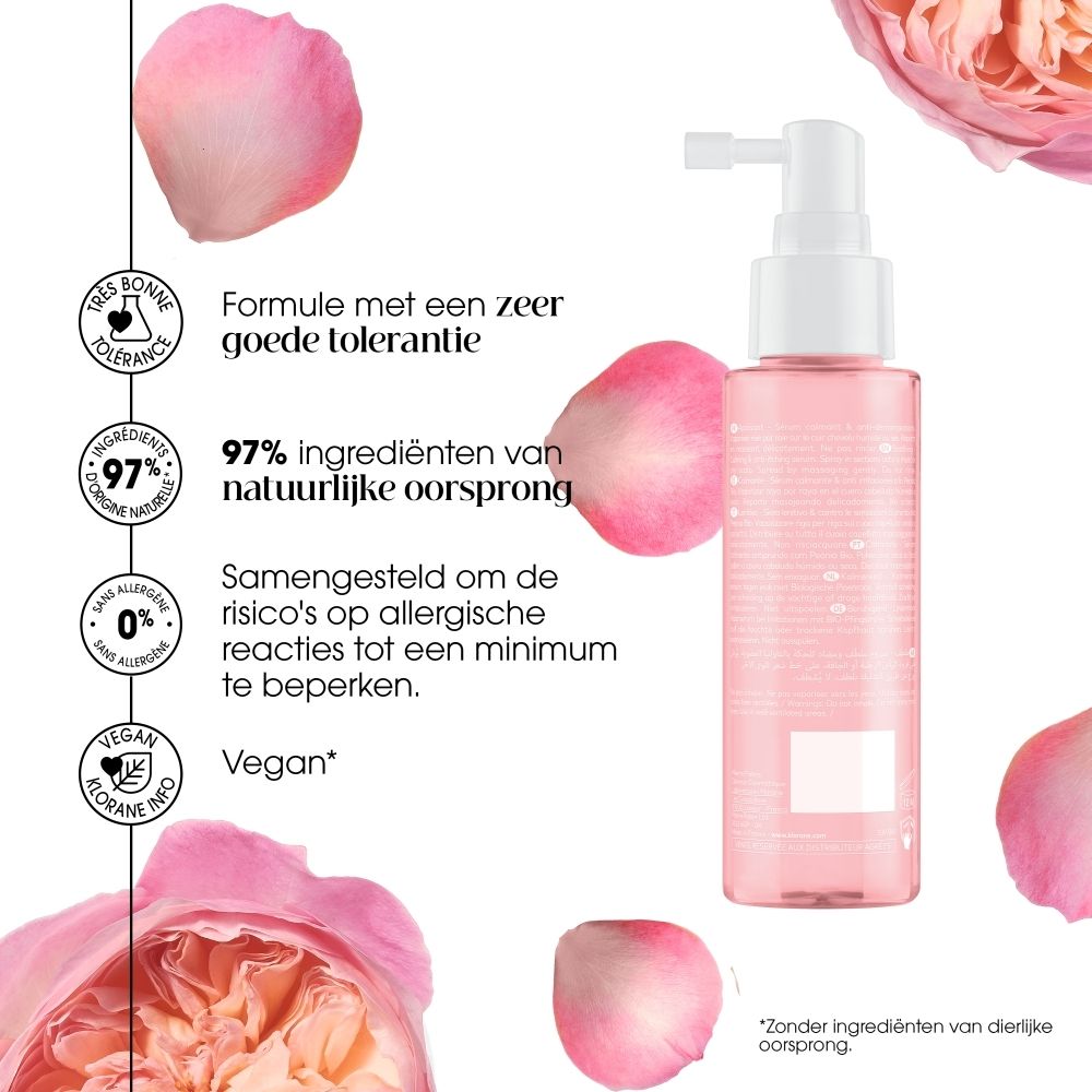 KLORANE SOS Serum met Pioenroos BIO, flesje 100ml met applicator.