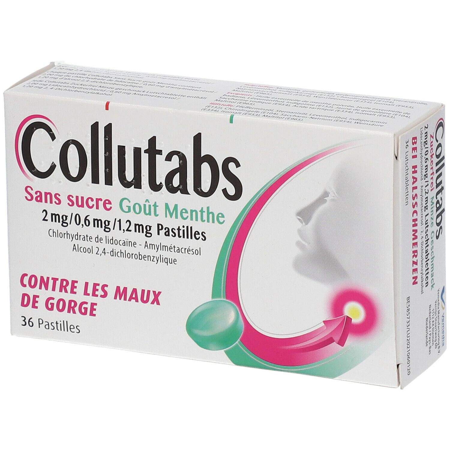 Collutabs Sans Sucre Goût Menthe 2 mg/0,6 mg/1,2 mg