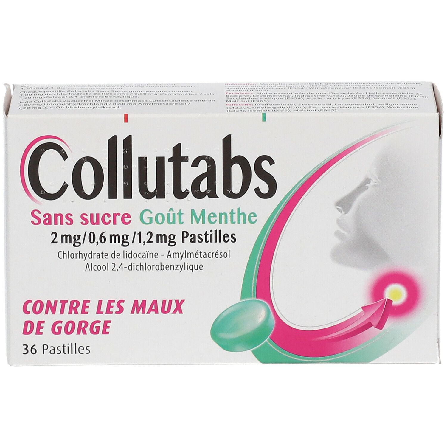 Collutabs Sans Sucre Goût Menthe 2 mg/0,6 mg/1,2 mg