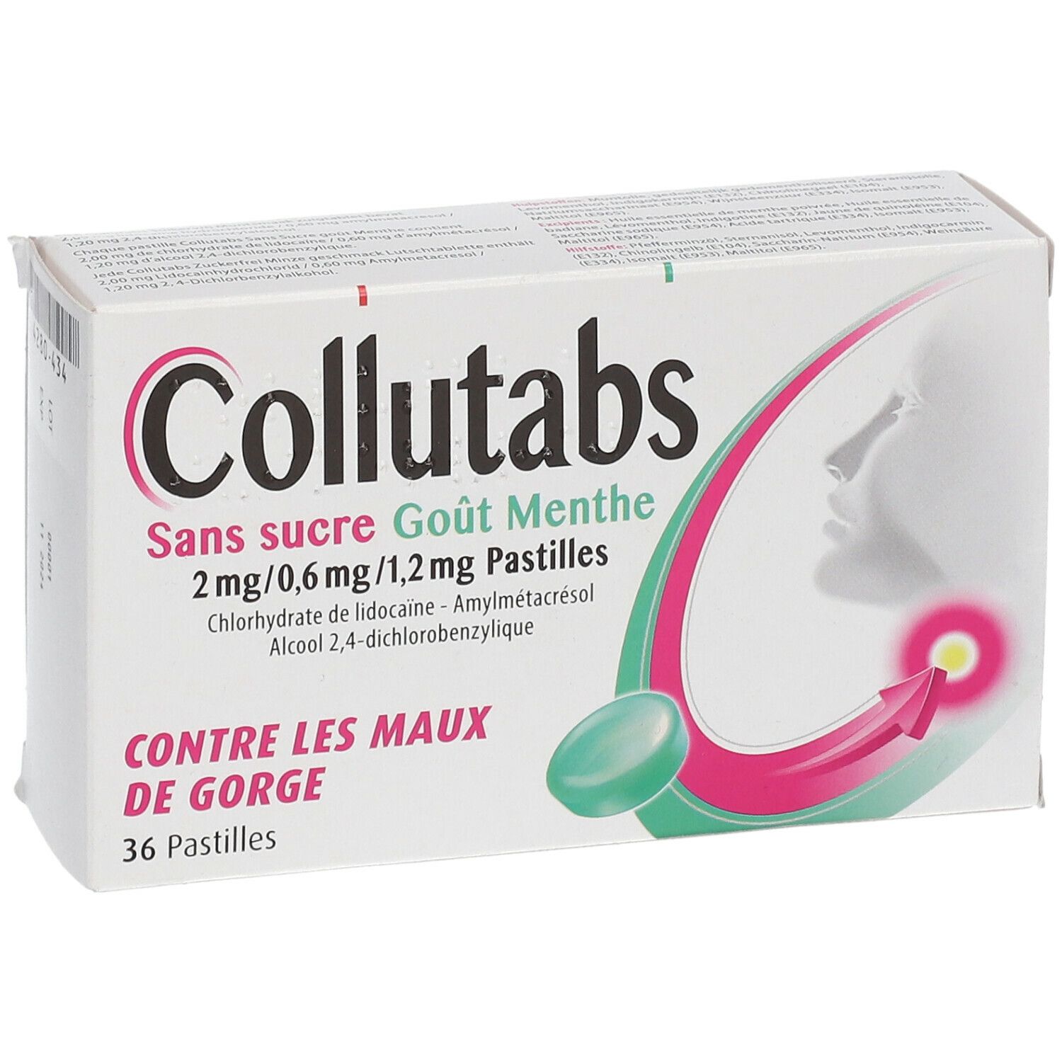 Collutabs Sans Sucre Goût Menthe 2 mg/0,6 mg/1,2 mg