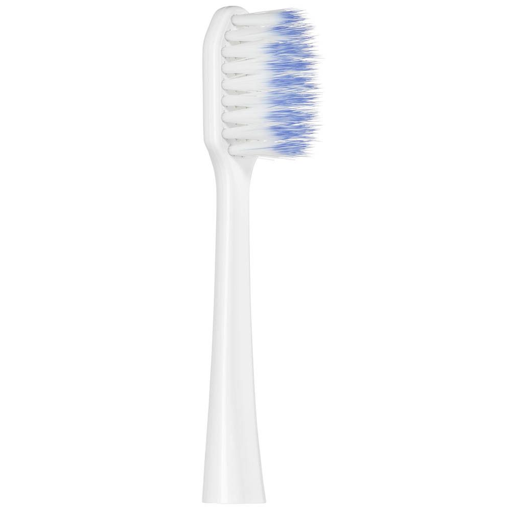 Gros plan d'une tête de brosse de rechange blanche avec des poils bleus. La tête est pour GUM SONIC DAILY.