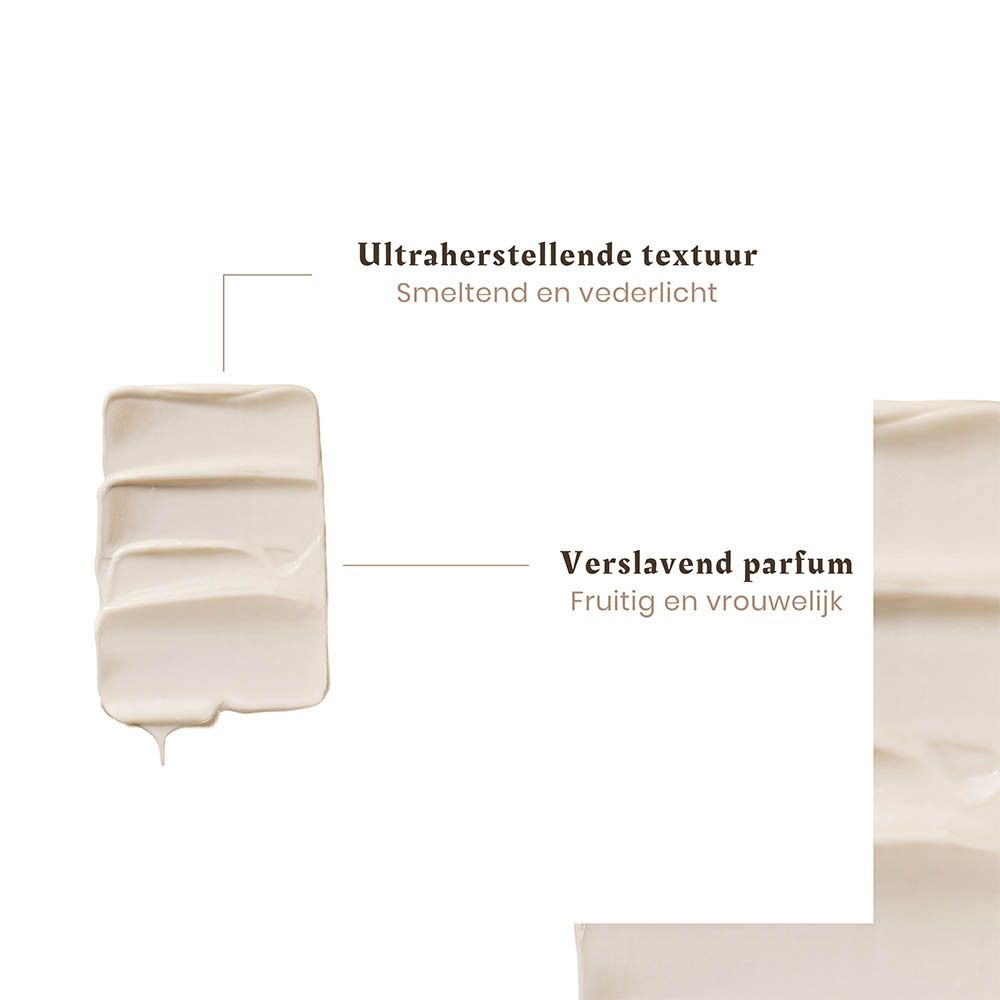 Verpakkingsinformatie voor een haarbehandeling met resultaten zoals '90% direct mooi glanzend haar'.