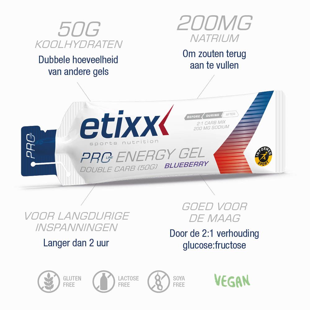 Etixx Double Carb Energy Gel PRO LINE Blueberry