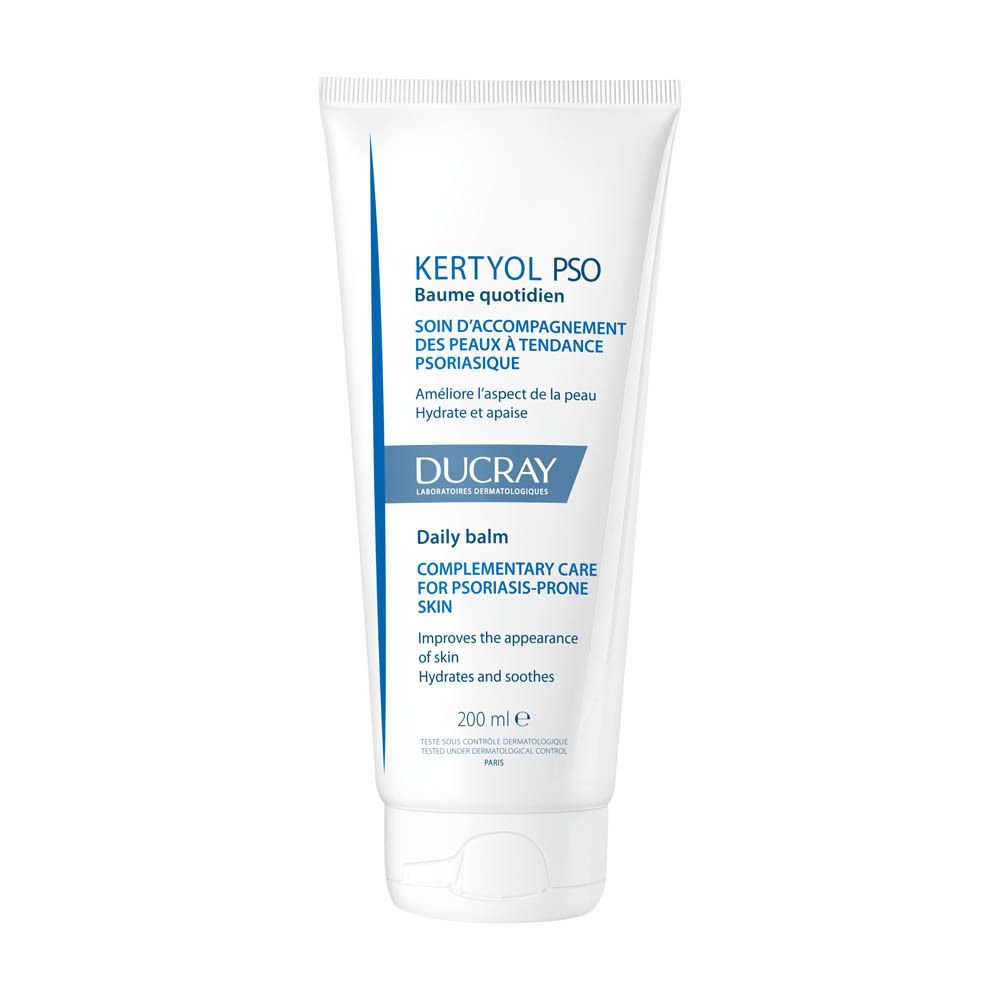 Tube blanche avec texte Kertyol PSO, Daily balm. Contenance 200 ml.