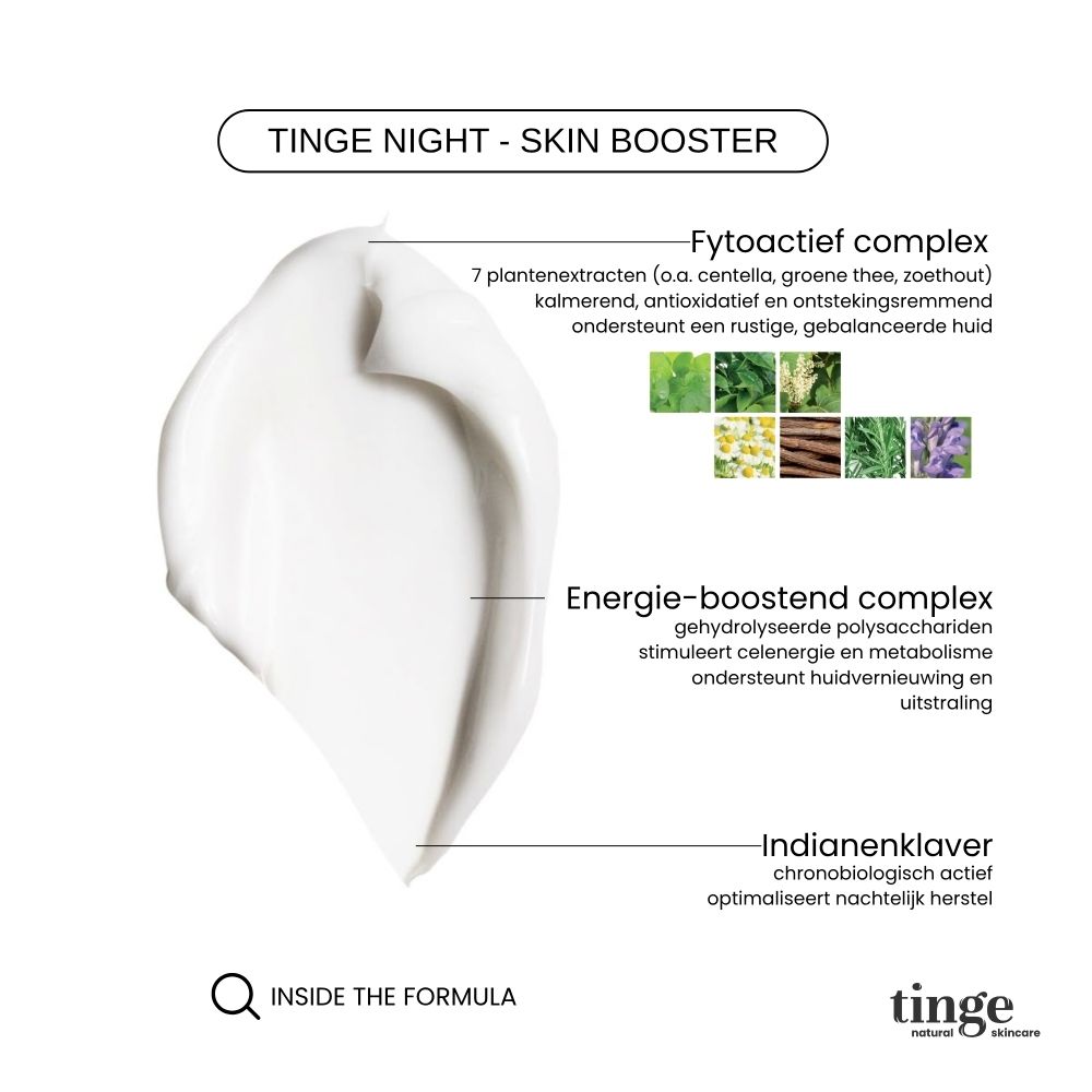 Voor-en-na vergelijking van de huid na gebruik van Tinge Nachtcreme Skin Booster.