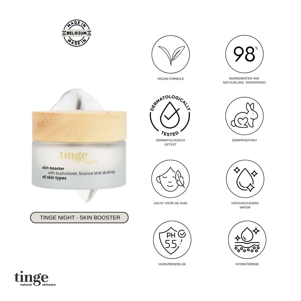 Tinge Nachtcreme Skin Booster: informatie over formules, werking en ingrediënten.
