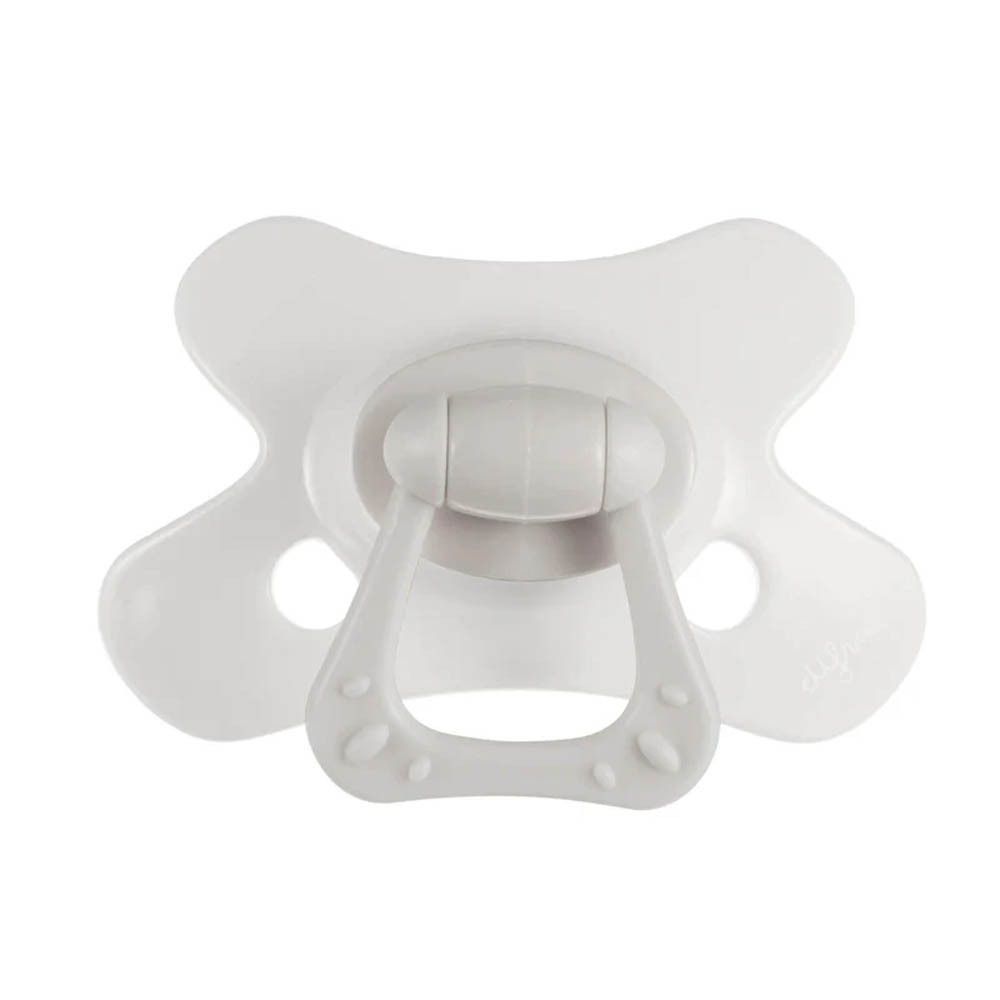 Witte fopspeen. Merk Difrax. Vorm met handvat. Voor baby's.
