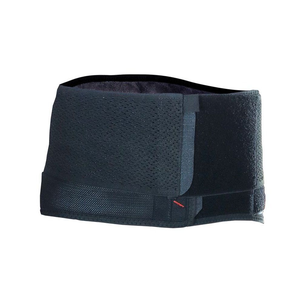 Zwarte DonJoy Lombostrap, 26 cm. Gemaakt van ademend materiaal. Klittenbandsluiting. Zijdelingse versteviging.