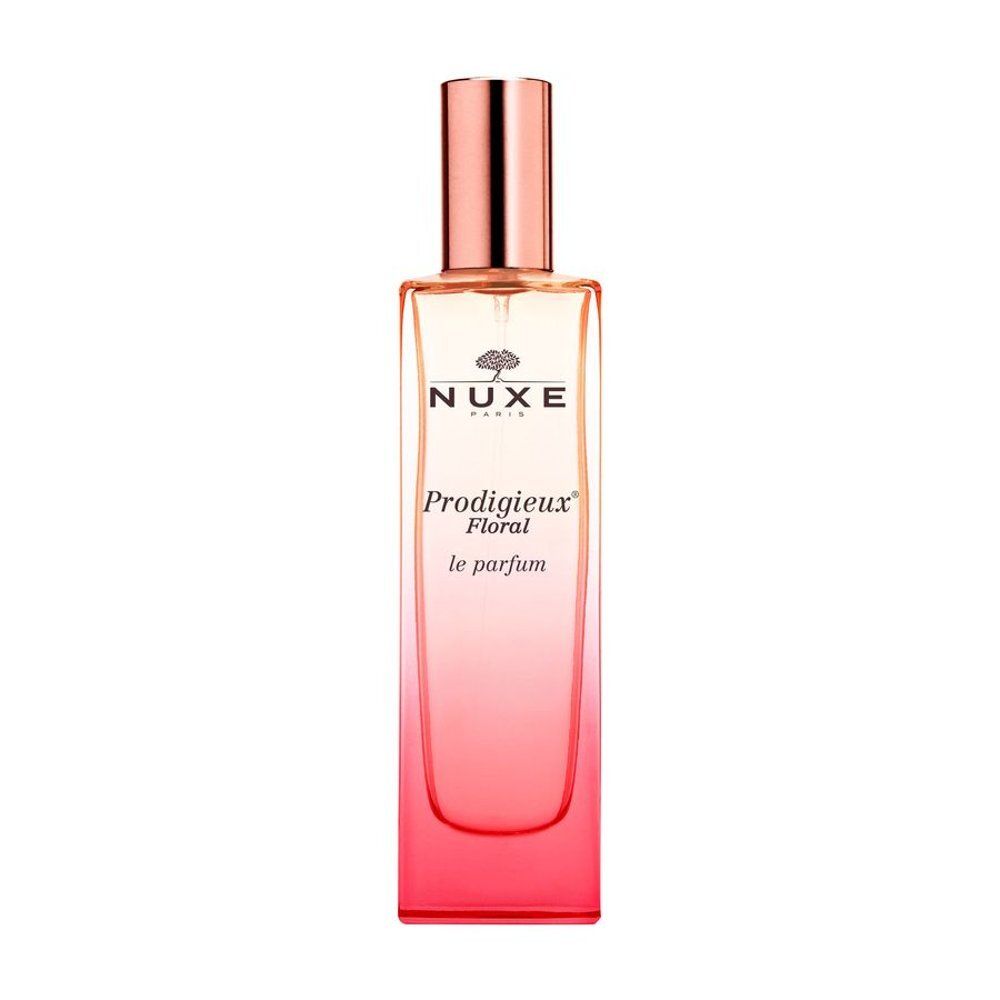 Nuxe Prodigieux Floral Eau de Parfum flesje met roze kleurverloop en gouden dop.
