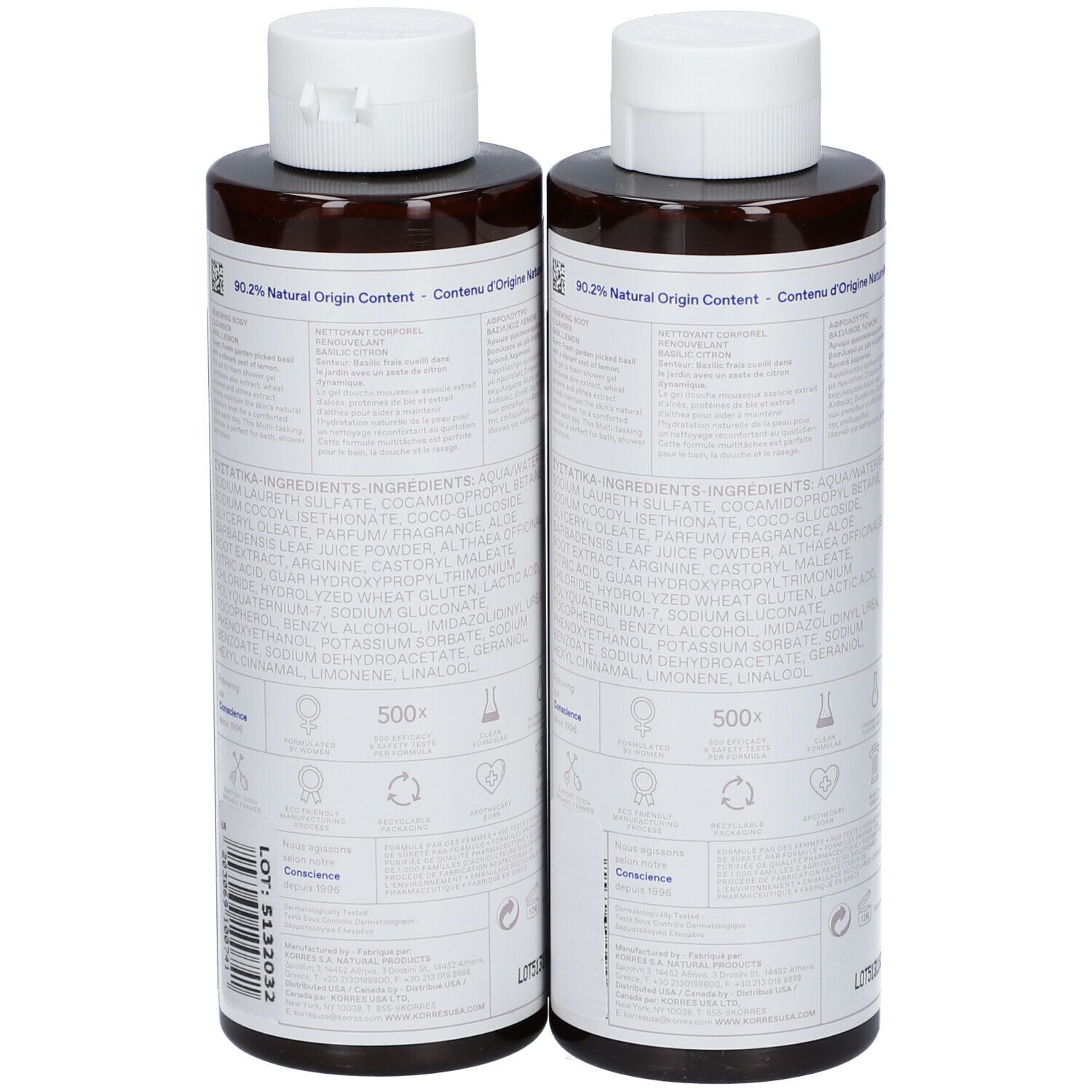 Korres Basil Lemon Renewing Body Cleanser 1+1 GRATIS