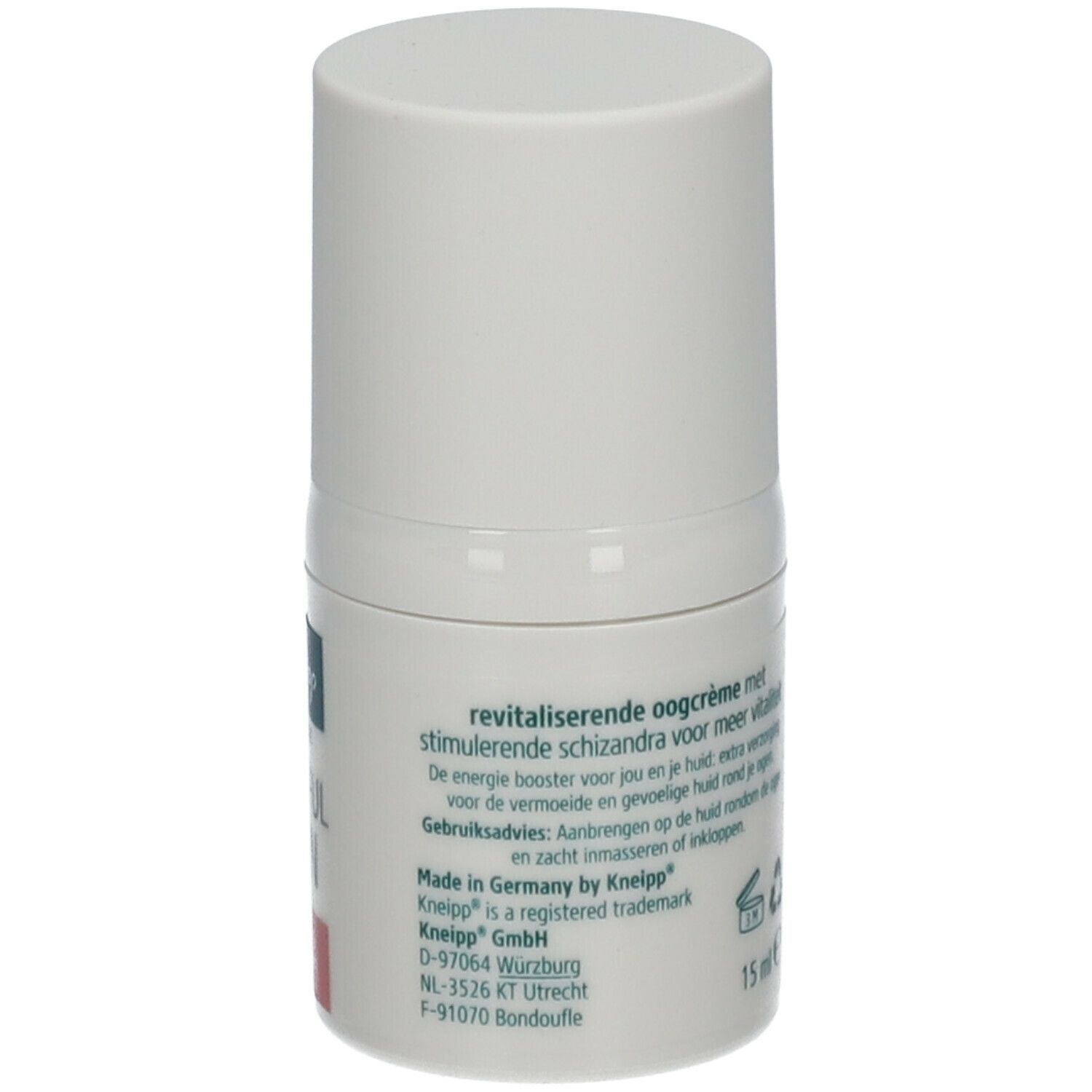 Witte tube Kneipp Mindful Skin. Meertalige tekst. Gemaakt in Duitsland. Groen Kneipp logo. Witte dop.