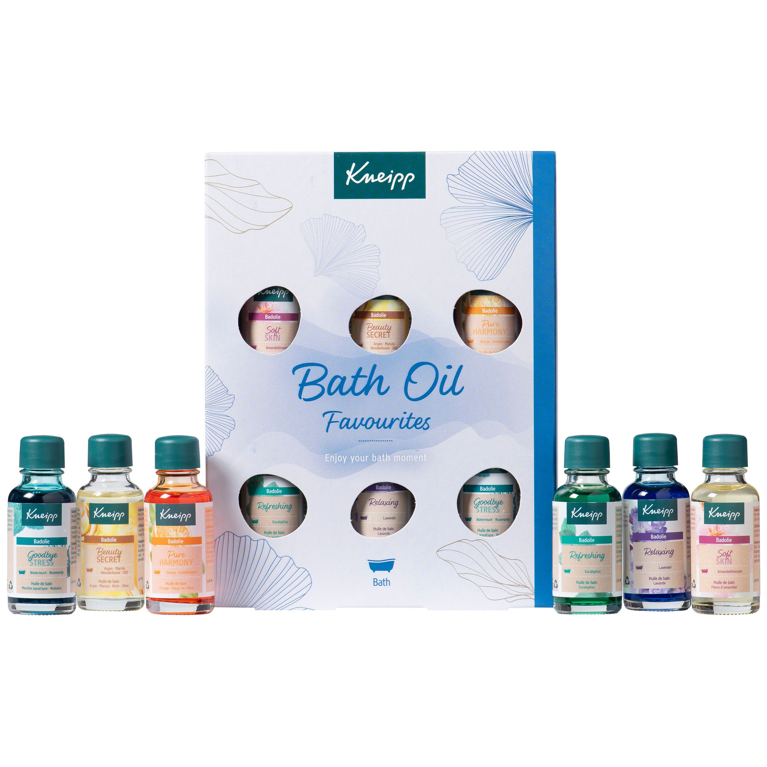 Kneipp Bath Oil Favorites. Coffret cadeau avec six petites bouteilles. Inscription : Bath Oil Favorites.