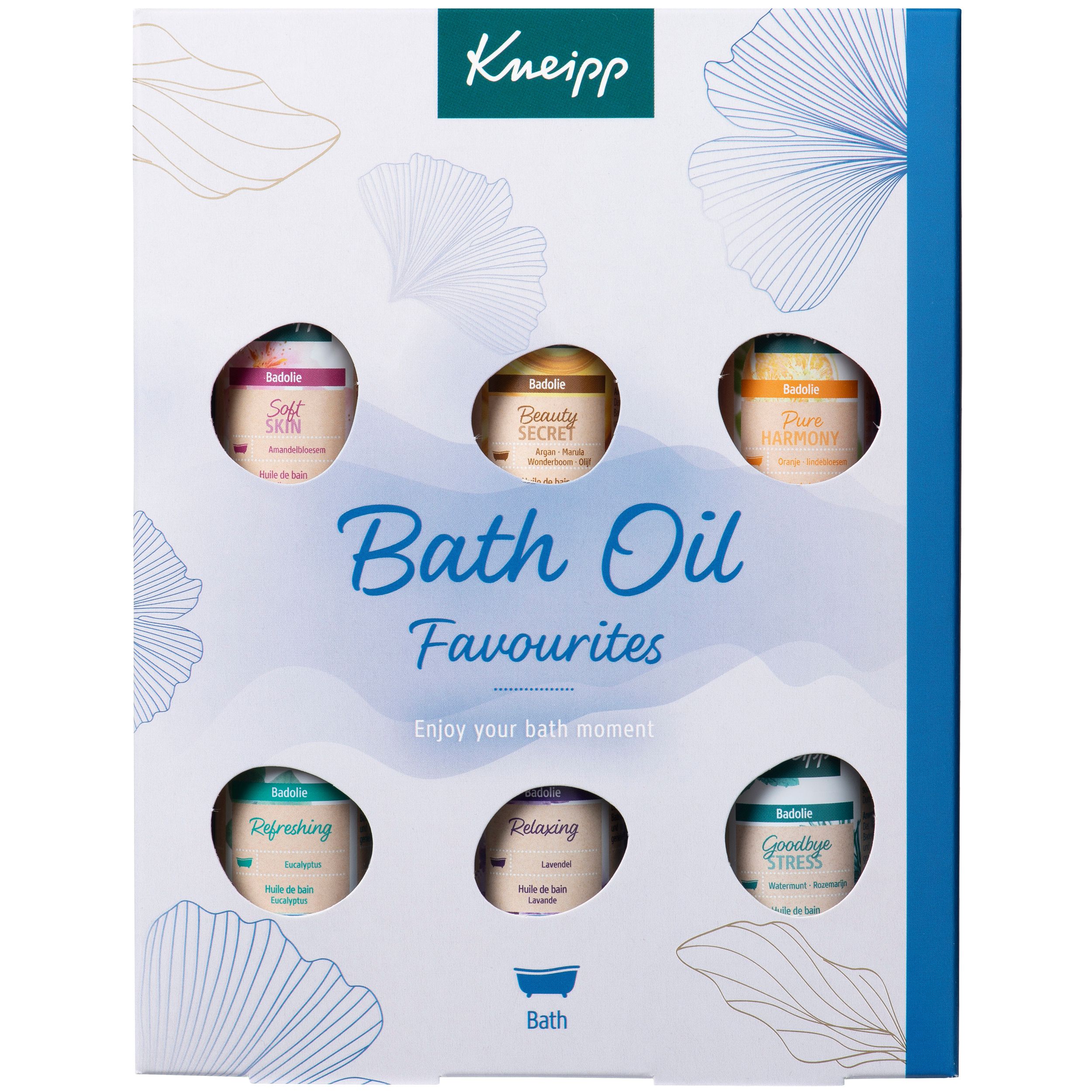 Kneipp Bath Oil Favorites. Coffret cadeau avec six petites bouteilles. Inscription : Bath Oil Favorites.