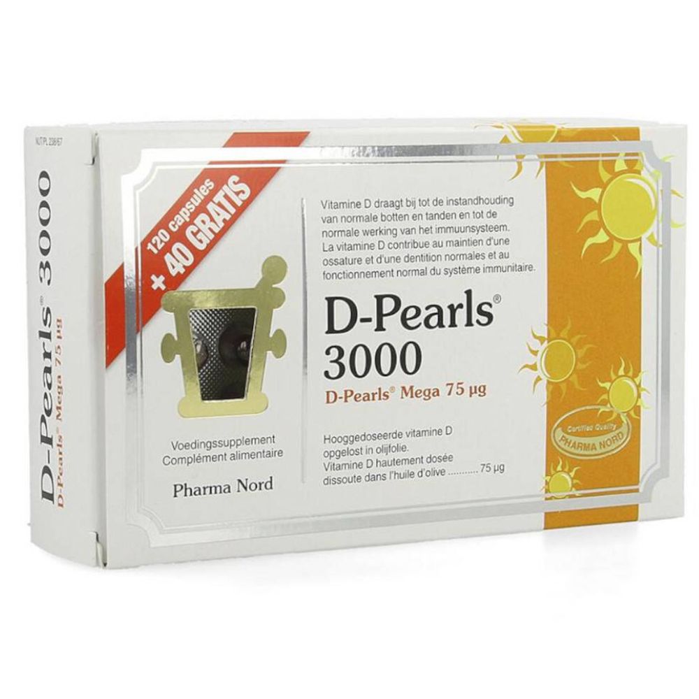 Pharma Nord D-Pearls 3000 120 + 40 capsules GRATIS | vitamine D | Immuunsysteem + Botten & tanden