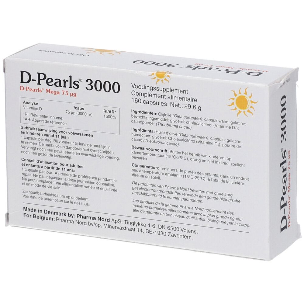 Pharma Nord D-Pearls 3000 120 + 40 capsules GRATIS | vitamine D | Immuunsysteem + Botten & tanden