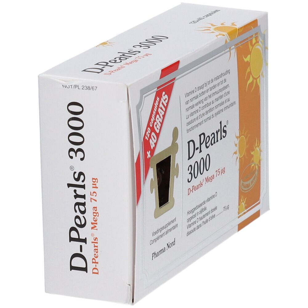 Pharma Nord D-Pearls 3000 120 + 40 capsules GRATIS | vitamine D | Immuunsysteem + Botten & tanden