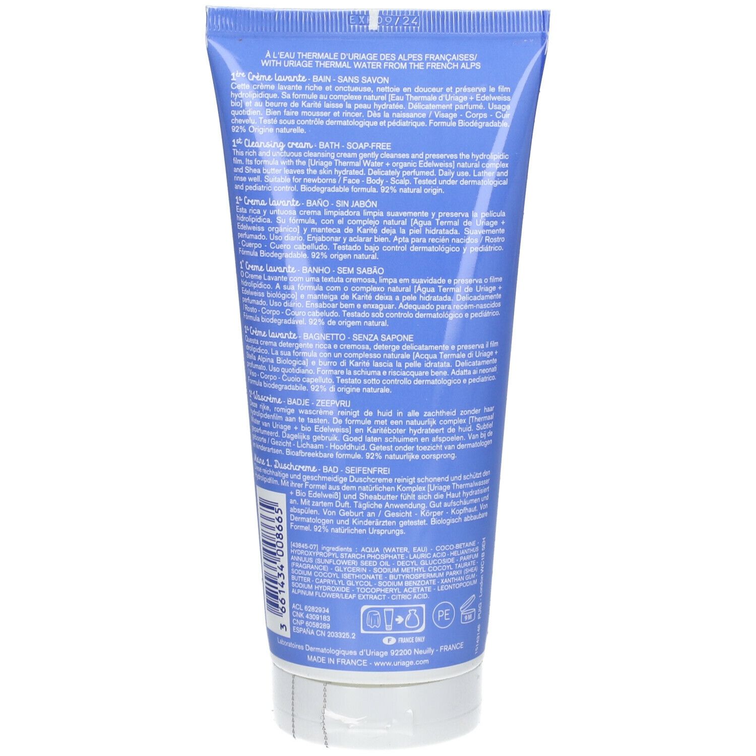 Uriage Bébé 1ère Crème Lavante à l'Edelweiss Bio Nouvelle Formule