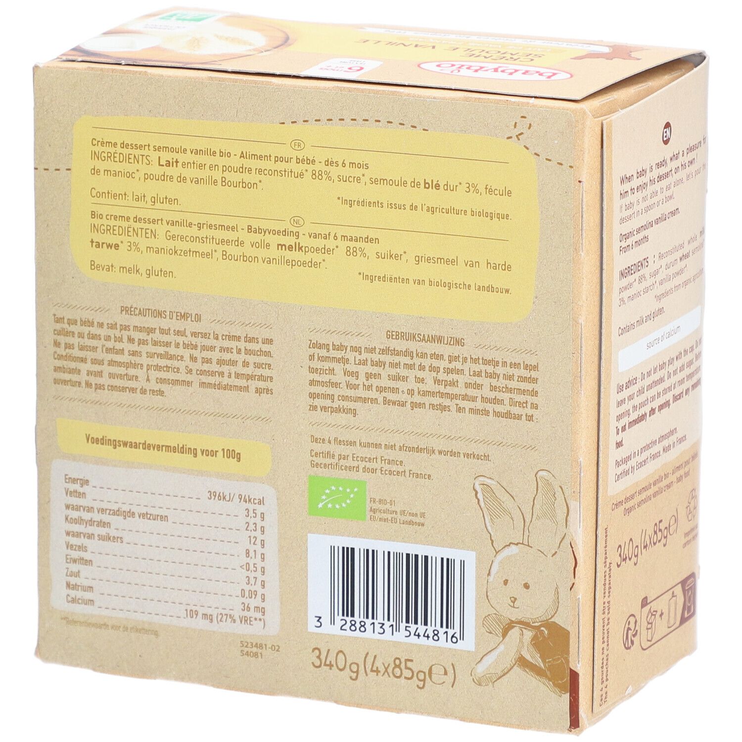 Babybio Semoule Vanille - Alimentation Biologique pour Bébé - Dessert - Goûter - dès 6 Mois