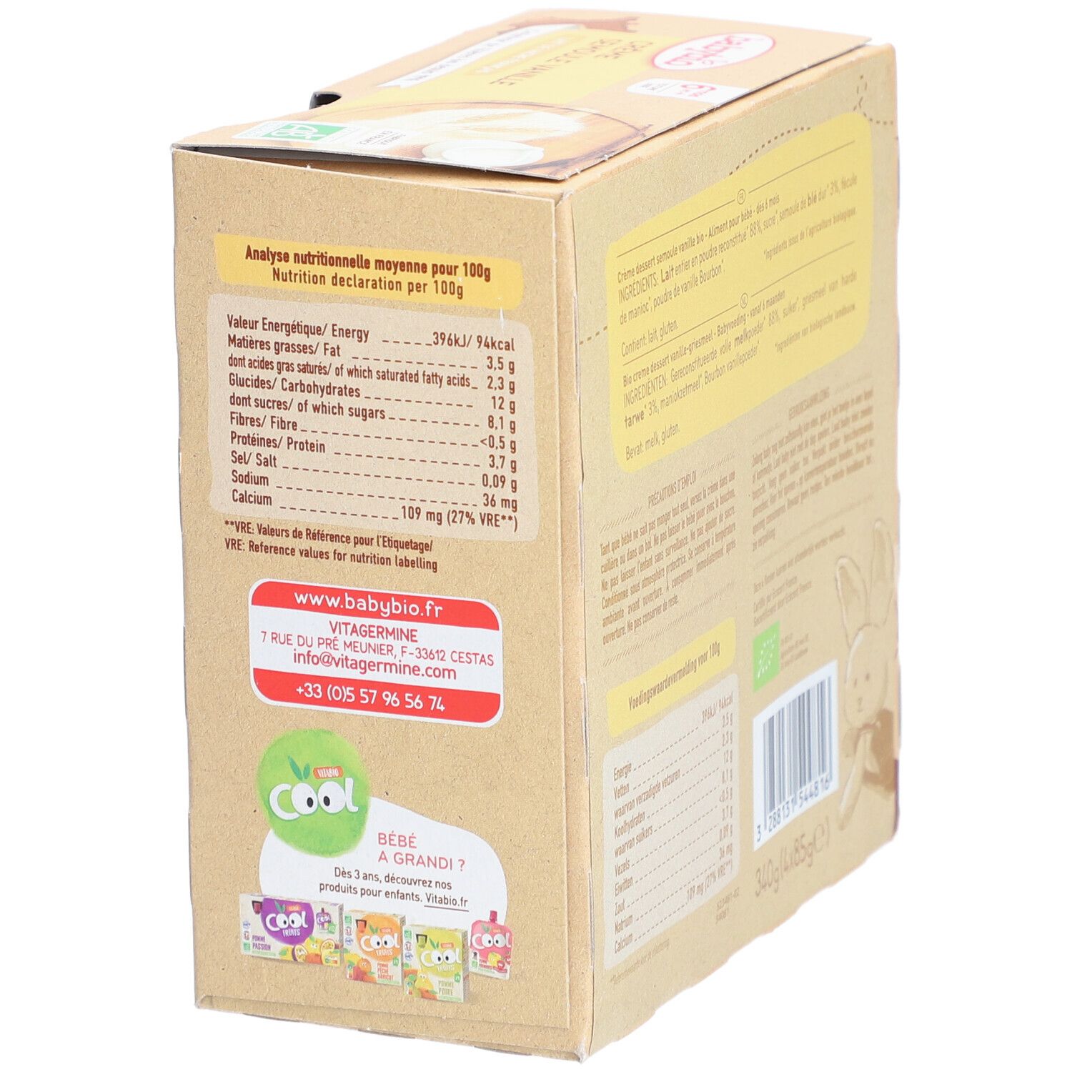 Babybio Semoule Vanille - Alimentation Biologique pour Bébé - Dessert - Goûter - dès 6 Mois