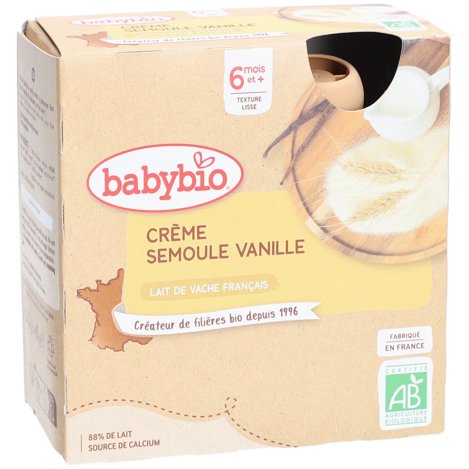 Babybio Semoule Vanille - Alimentation Biologique pour Bébé - Dessert - Goûter - dès 6 Mois