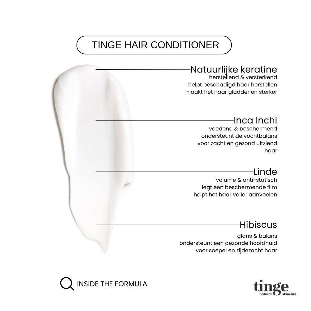 Witte fles met doseerpomp en houten dop, Tinge Conditioner.
