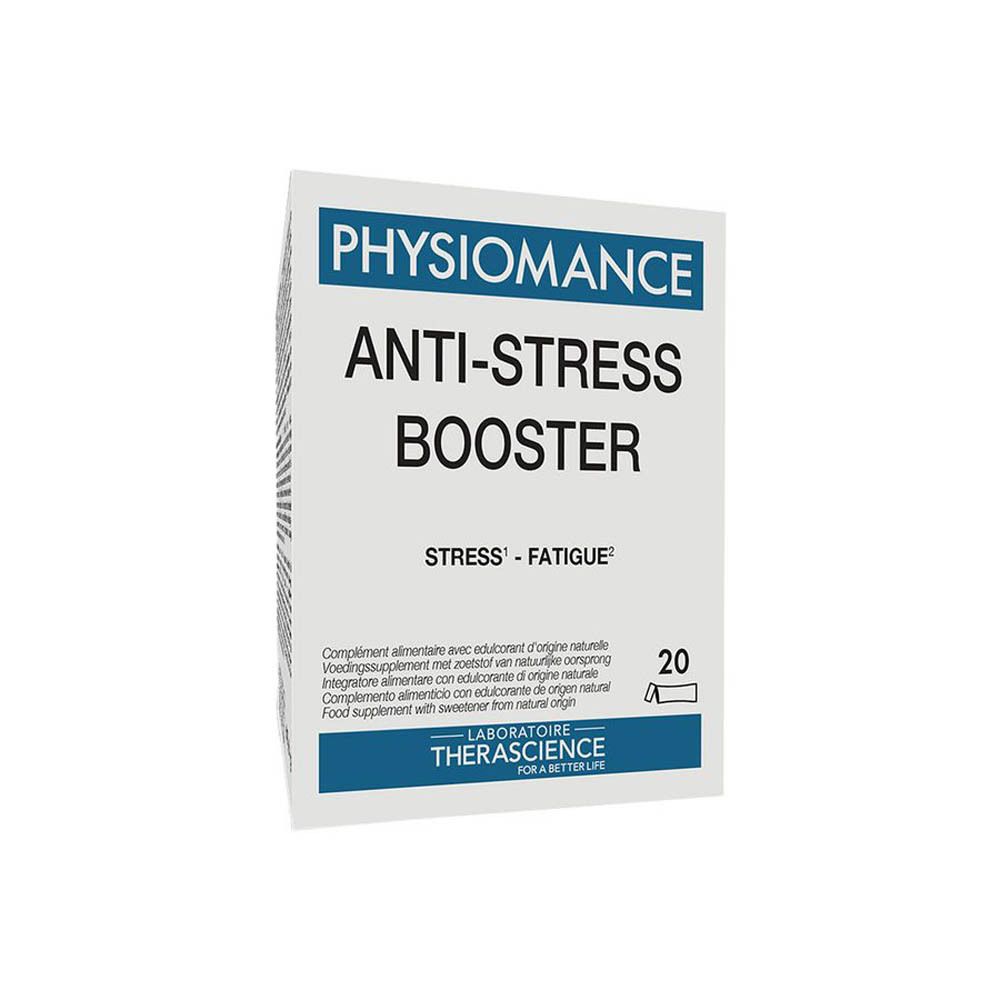 Witte doos "Physiomance Anti-Stress Booster". Logo Therascience. Bevat 20 sticks.
