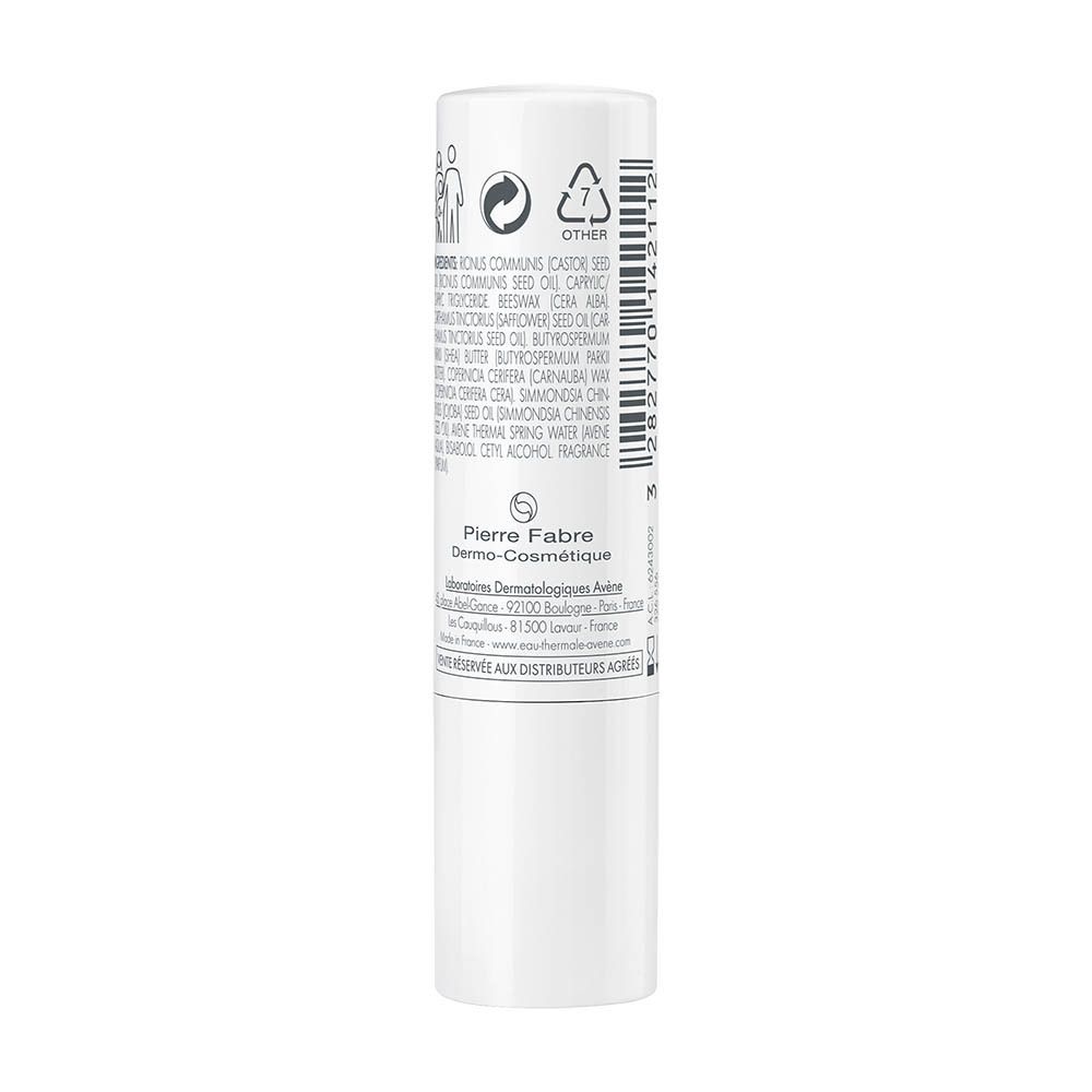 Arrière d'un stick baume à lèvres Avène Cold Cream avec ingrédients et informations fabricant.