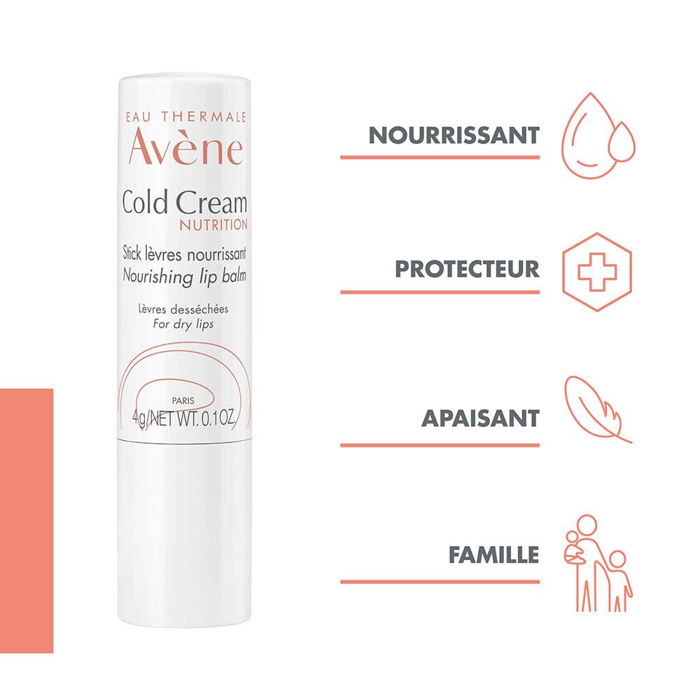 Bâton de baume à lèvres Avène Cold Cream Nutrition pour lèvres sèches.