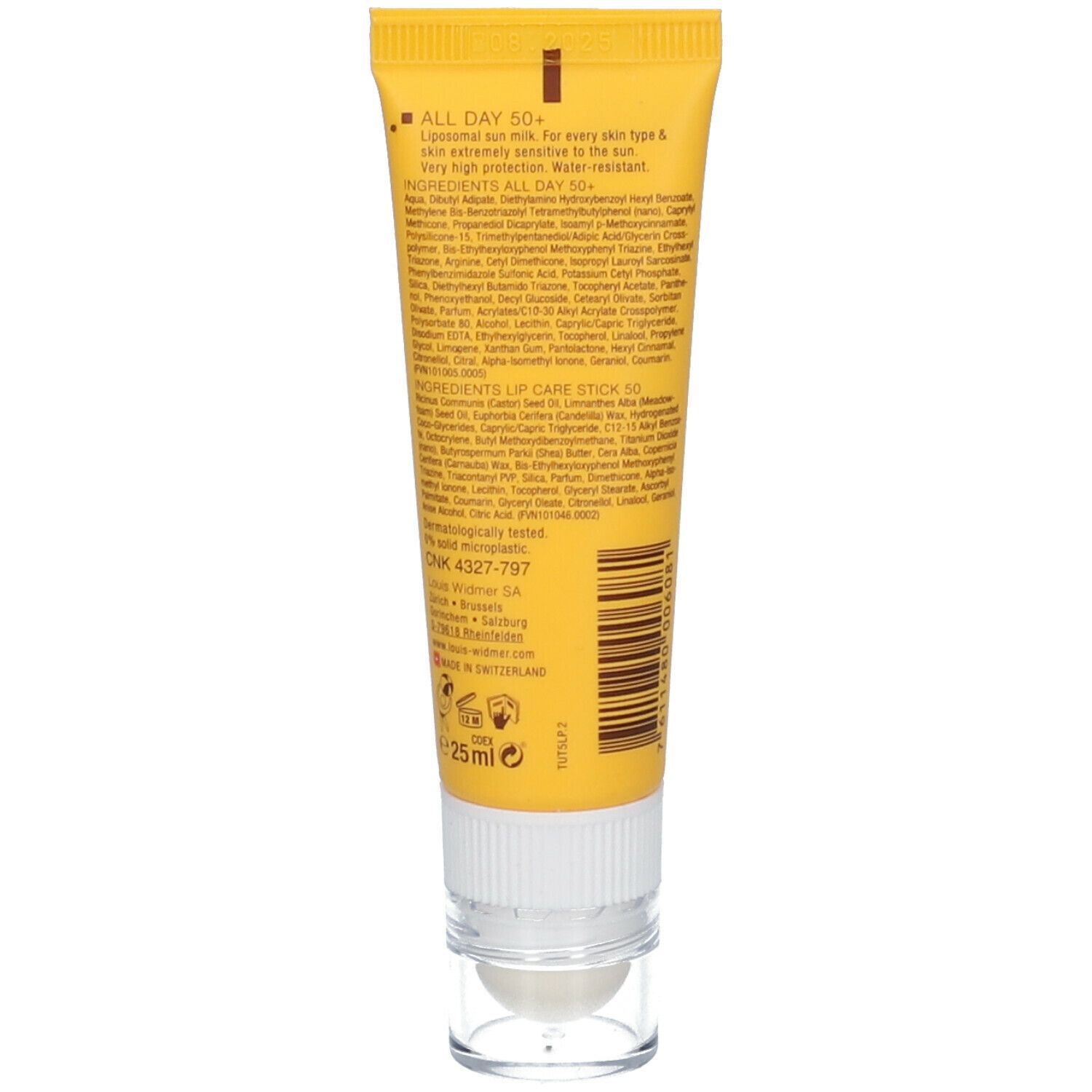 Louis Widmer All Day SPF50+ met Lippenverzorging Stick SPF50+ Licht Geparfumeerd