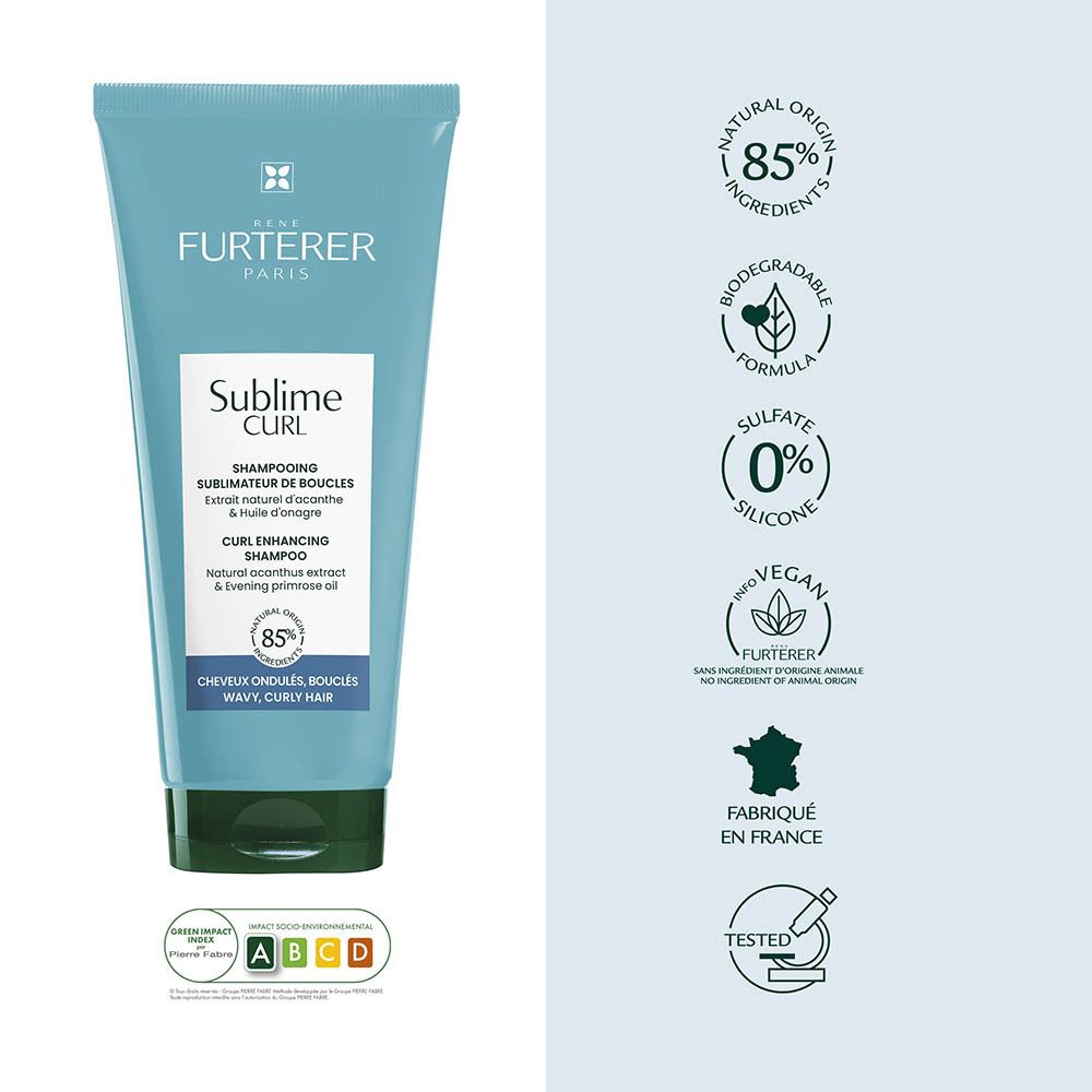 René Furterer Sublime Curl Shampoo tube avec sceaux d'ingrédients et d'origine.