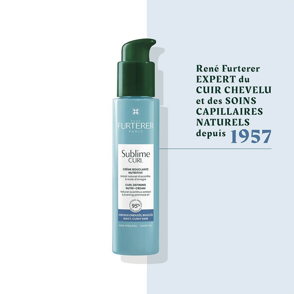 Flacon pompe pour cheveux bouclés, inscription "Sublime Curl".
