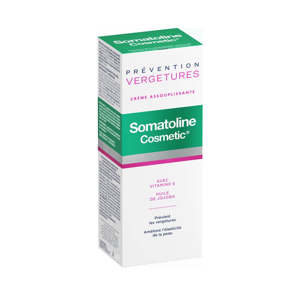 Dos du tube. Texte multilingue. 200ml. Testé dermatologiquement. Prévention des vergetures.