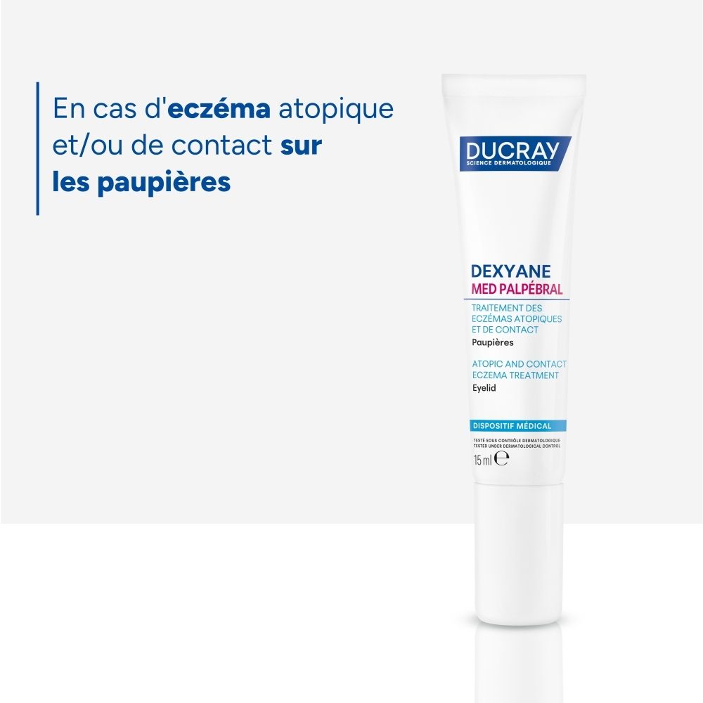 Tube Dexyane MeD Palpébral avec texte: En cas d'eczéma atopique et/ou de contact sur les paupières.