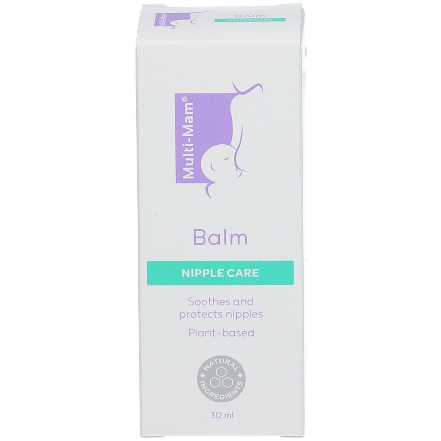 Boîte Multi-Mam® Balm. Soin des mamelons. Contient 30 ml. Ingrédients naturels.