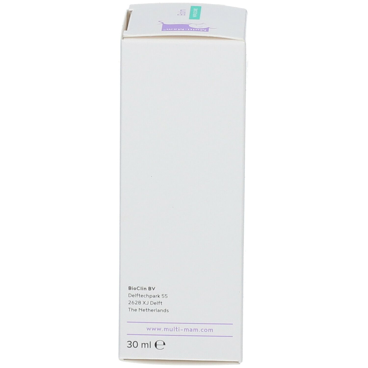Dos de la boîte Multi-Mam® Balm. Contient les coordonnées et l'indication de volume : 30 ml.
