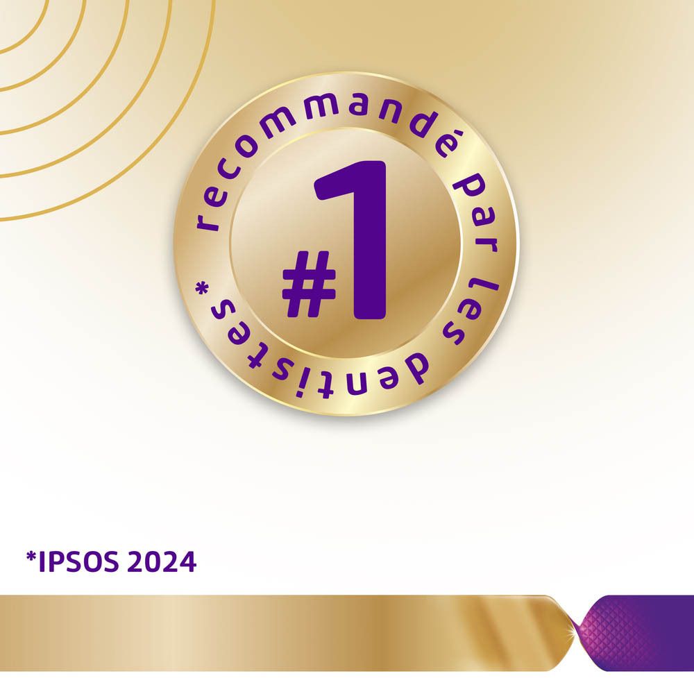 Médaille d'or avec le numéro 1. Recommandé par les dentistes. IPSOS 2024.