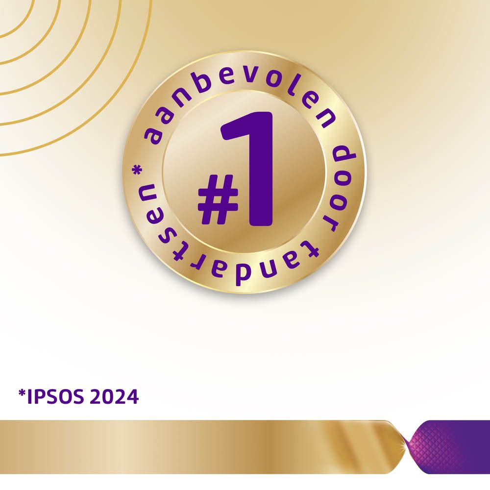 Gouden medaille met nummer 1. Aanbevolen door tandartsen. IPSOS 2024.
