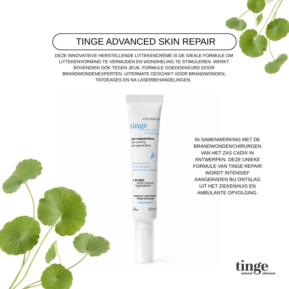 Tinge Advanced Skin Repair & Soothing Cream tube. Nederlandse tekst. 20ml.